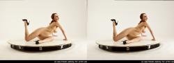 Nude Woman White Kneeling poses - ALL Slim long brown 3D Stereoscopic poses Pinup